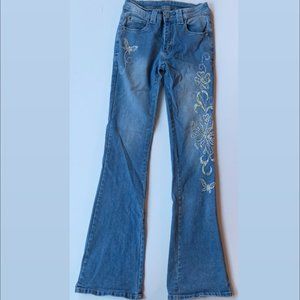 Y2K Low-rise Sequin Butterfly/Flower Flared Jeans size XS